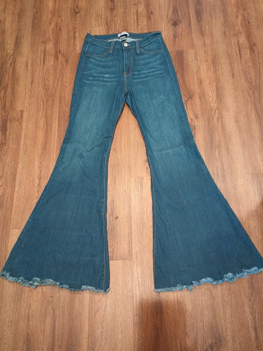 Judy Blue High Rise Elephant Bells Jeans Raw Hem Sz 9/29 Made In USA Boho Hippie